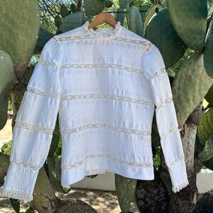 Vintage Cotton and Lace Long Sleeve Shirt - Size Small